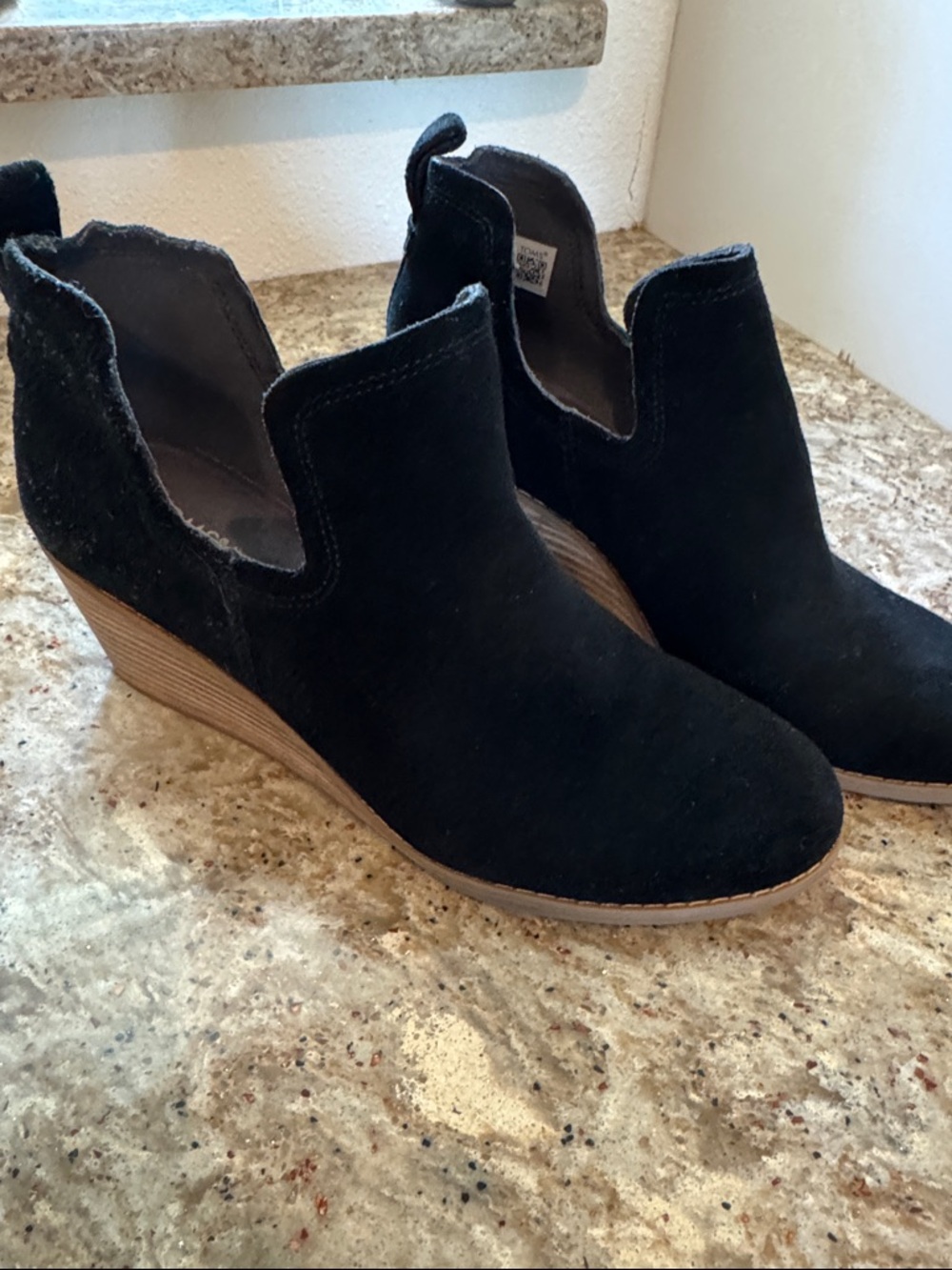 Toms Black Suede Wedge Ankle Booties